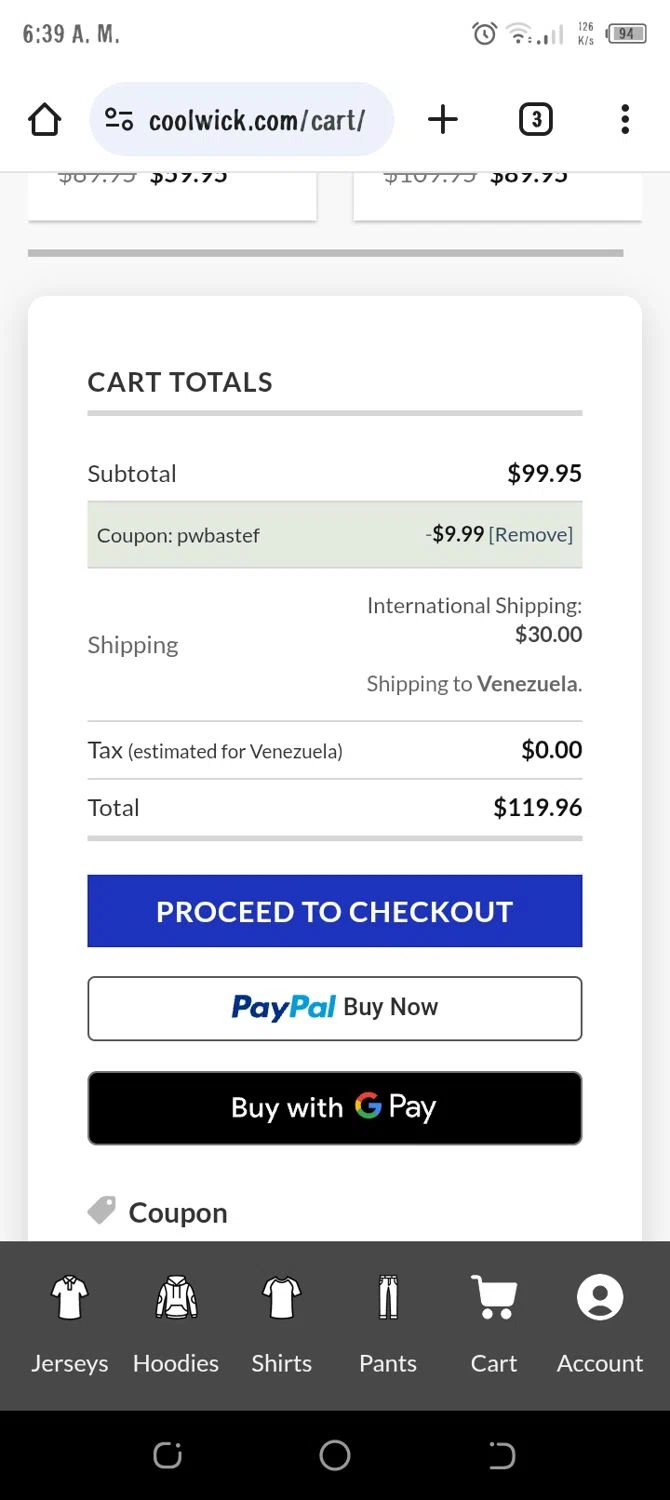 Coolwick coupon code screenshot showing code PWBASTEF applied at Coolwick checkout page. Uploaded by SimplyCodes community member alexmarygomez on Jan 23, 2025