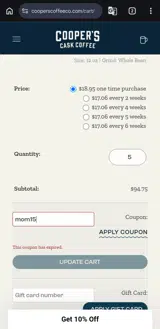 mom15 coupon verification screenshot