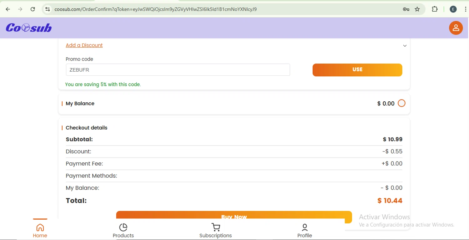 coosub checkout page showing coosub discount code box | Screenshot taken by SimplyCodes community member on Nov 30, 2025