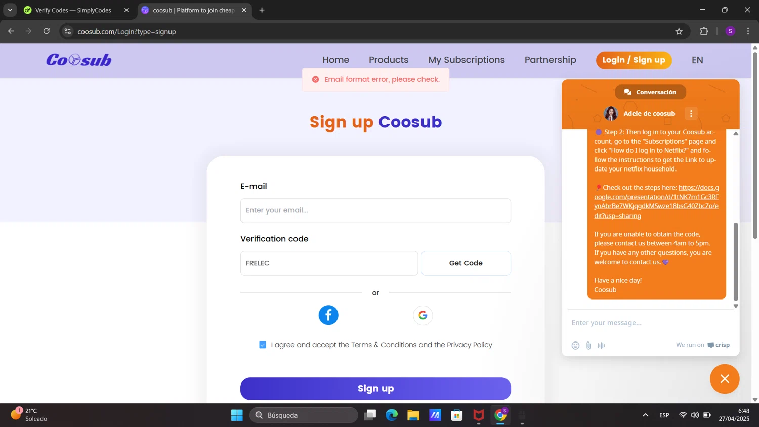 coosub discount code screenshot showing code FRELEC applied at coosub checkout page. Uploaded by SimplyCodes community member sorialbam on Apr 27, 2025