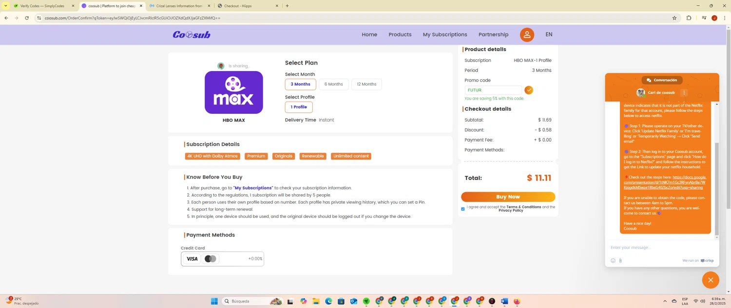 coosub discount code screenshot showing code FUTUR applied at coosub checkout page. Uploaded by SimplyCodes community member PrimeBoss695 on Feb 28, 2025