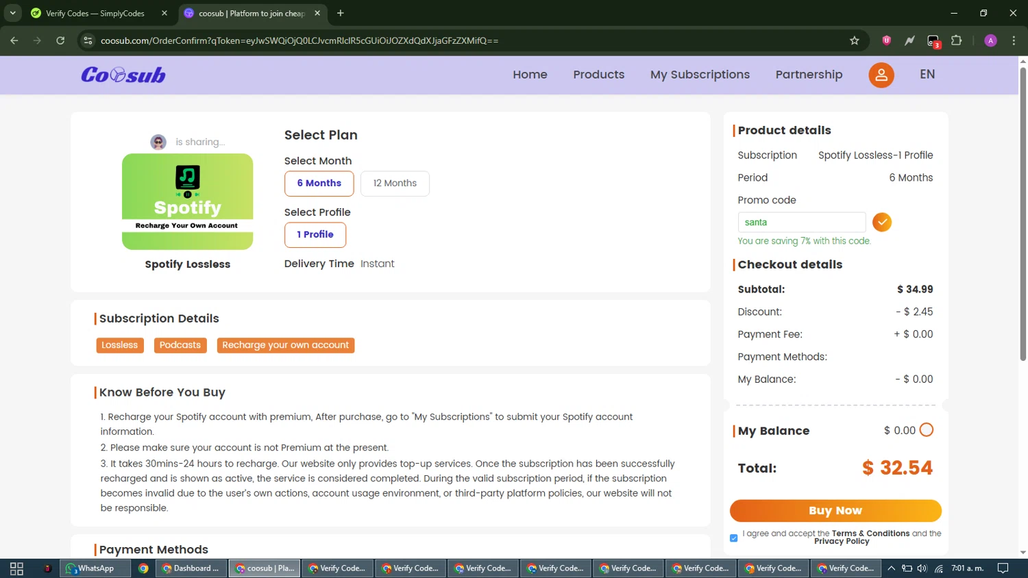 coosub checkout page showing coosub discount code box | Screenshot taken by SimplyCodes community member on Jan 10, 2026