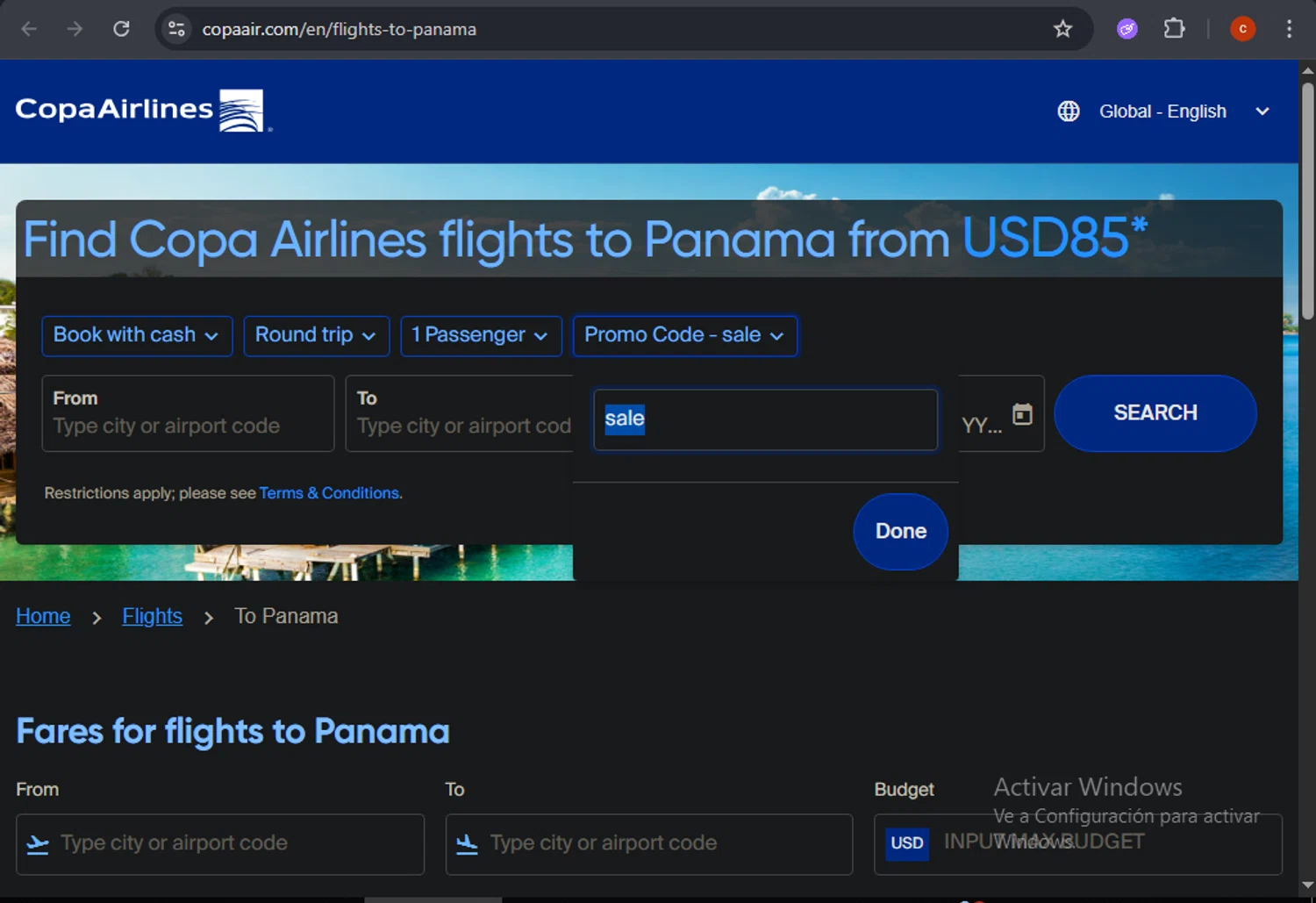 Copa Airlines promo code screenshot showing code sale applied at Copa Airlines checkout page. Uploaded by SimplyCodes community member CashSage6731 on Dec 11, 2025