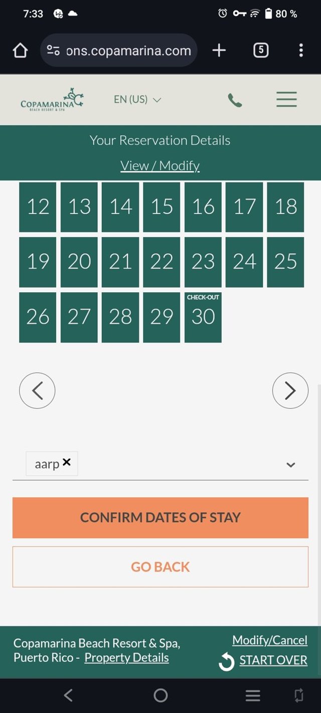 Copamarina Beach Resort & Spa checkout page showing Copamarina Beach Resort & Spa promo code box | Screenshot taken by SimplyCodes community member on Oct 31, 2023