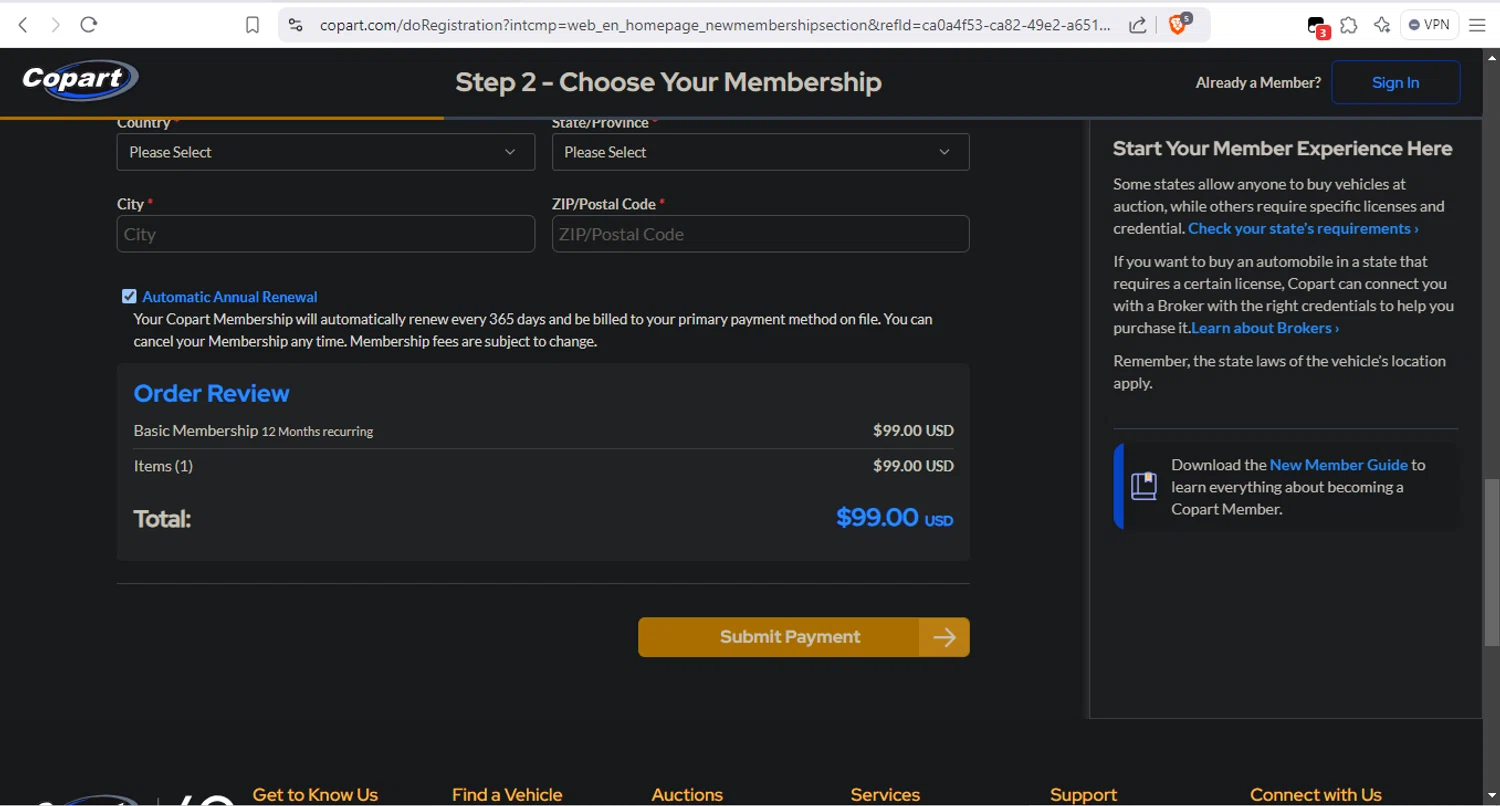 Copart promo code screenshot showing code SHIPFREE applied at Copart checkout page. Uploaded by SimplyCodes community member Mr_fran on Jan 5, 2025