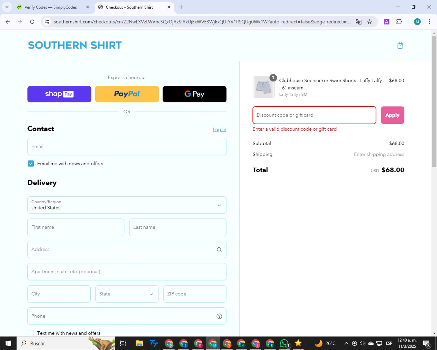 Copart promo code screenshot showing code WELCOME30 applied at Copart checkout page. Uploaded by SimplyCodes community member 00000056 on Mar 11, 2025