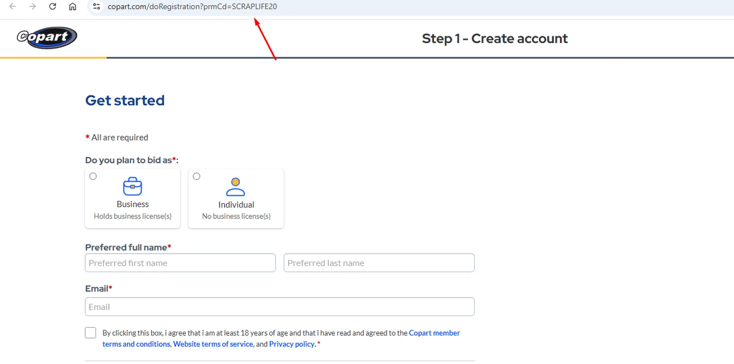 Copart promo code screenshot showing code SCRAPLIFE20 applied at Copart checkout page. Uploaded by SimplyCodes community member PopomsPapa on Jul 1, 2025
