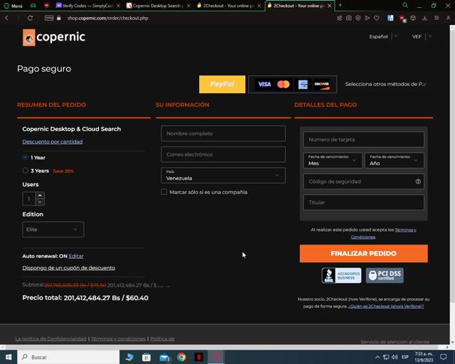 Copernic checkout page showing Copernic coupon code box | Screenshot taken by SimplyCodes community member on Sep 13, 2023