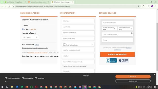 Copernic checkout page showing Copernic coupon code box | Screenshot taken by SimplyCodes community member on Dec 11, 2024