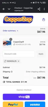 SCHOOL25 coupon verification screenshot