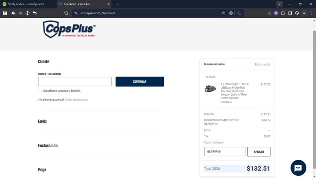 CopsPlus checkout page showing CopsPlus discount code box | Screenshot taken by SimplyCodes community member on May 11, 2025