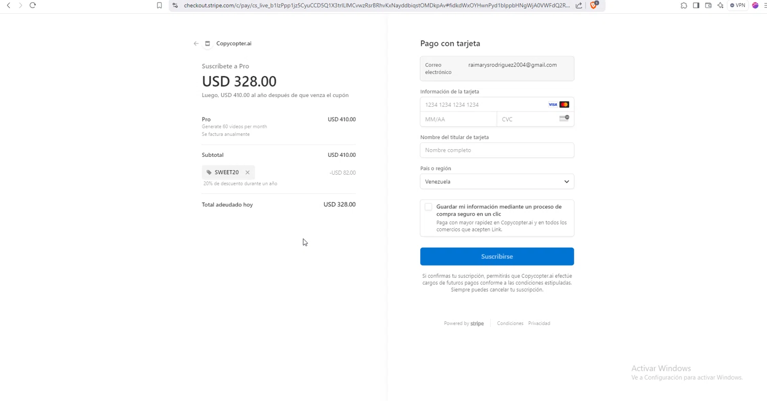 CopyCopter checkout page showing CopyCopter promo code box | Screenshot taken by SimplyCodes community member on Jan 10, 2025