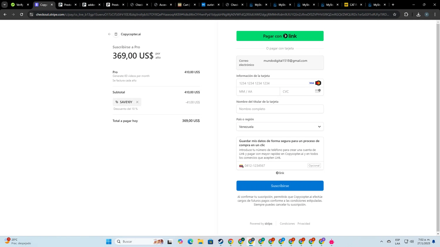 CopyCopter checkout page showing CopyCopter promo code box | Screenshot taken by SimplyCodes community member on Jan 27, 2025