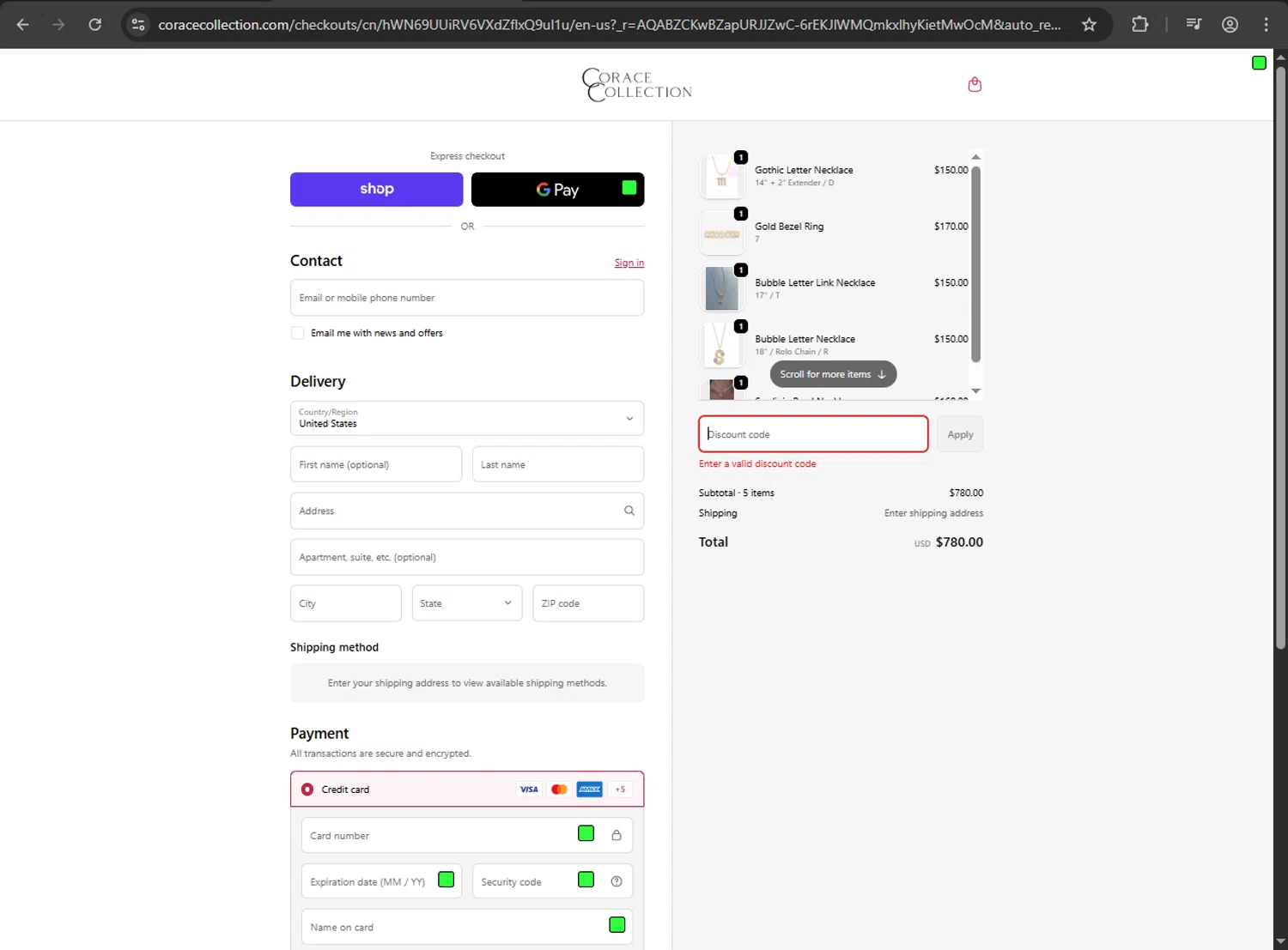 Corace Collection promo code screenshot showing code BF30 applied at Corace Collection checkout page. Uploaded by SimplyCodes community member artritis on Dec 7, 2025