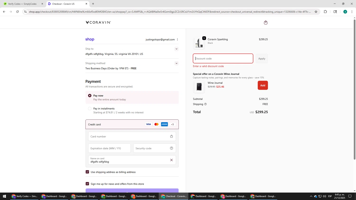 Coravin promo code screenshot showing code BLACK applied at Coravin checkout page. Uploaded by SimplyCodes community member HEROESCUDA on Dec 21, 2025