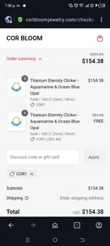 Cor1 coupon verification screenshot