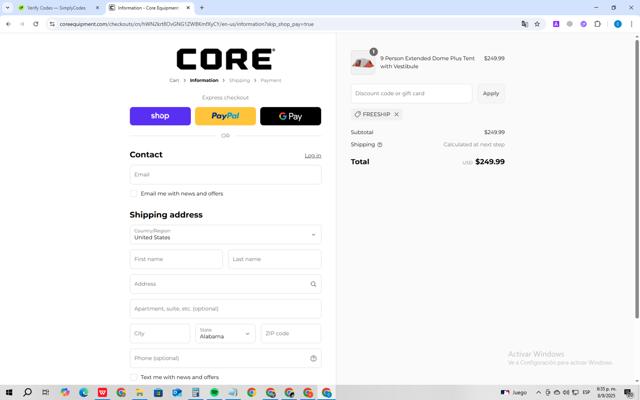 Core Equipment checkout page showing Core Equipment discount code box | Screenshot taken by SimplyCodes community member on Sep 8, 2025