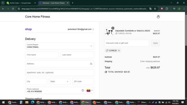 Core Home Fitness checkout page showing Core Home Fitness discount code box | Screenshot taken by SimplyCodes community member on Sep 6, 2025
