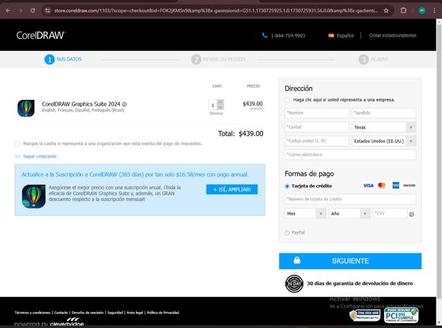 Corel checkout page showing Corel discount code box | Screenshot taken by SimplyCodes community member on Nov 4, 2024