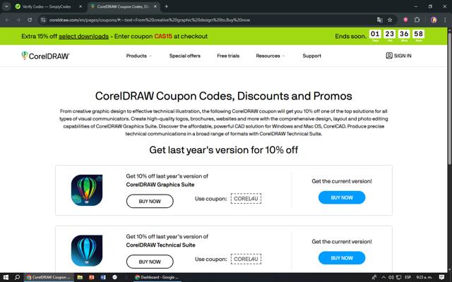 Corel Draw checkout page showing Corel Draw coupon code box | Screenshot taken by SimplyCodes community member on Sep 3, 2025