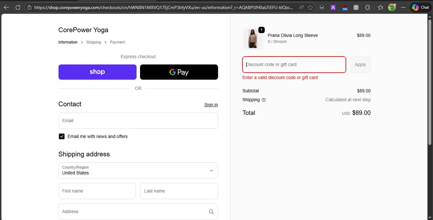 CorePower Yoga promo code screenshot showing code CPYEMPLOYEE50 applied at CorePower Yoga checkout page. Uploaded by SimplyCodes community member PrincessCoupon on Feb 3, 2026