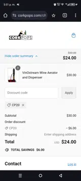 Cp20 coupon verification screenshot