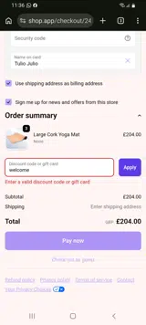 welcome coupon verification screenshot