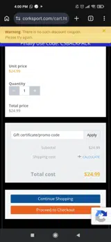 CorkSport coupon verification screenshot