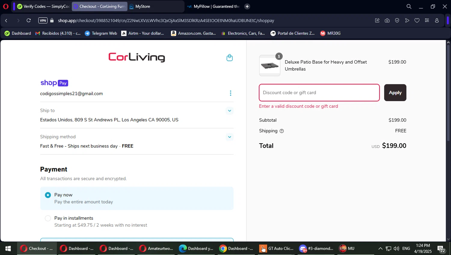 CorLiving discount code screenshot showing code USH15QKSVDC85 applied at CorLiving checkout page. Uploaded by SimplyCodes community member PokeGOAT on Apr 19, 2025