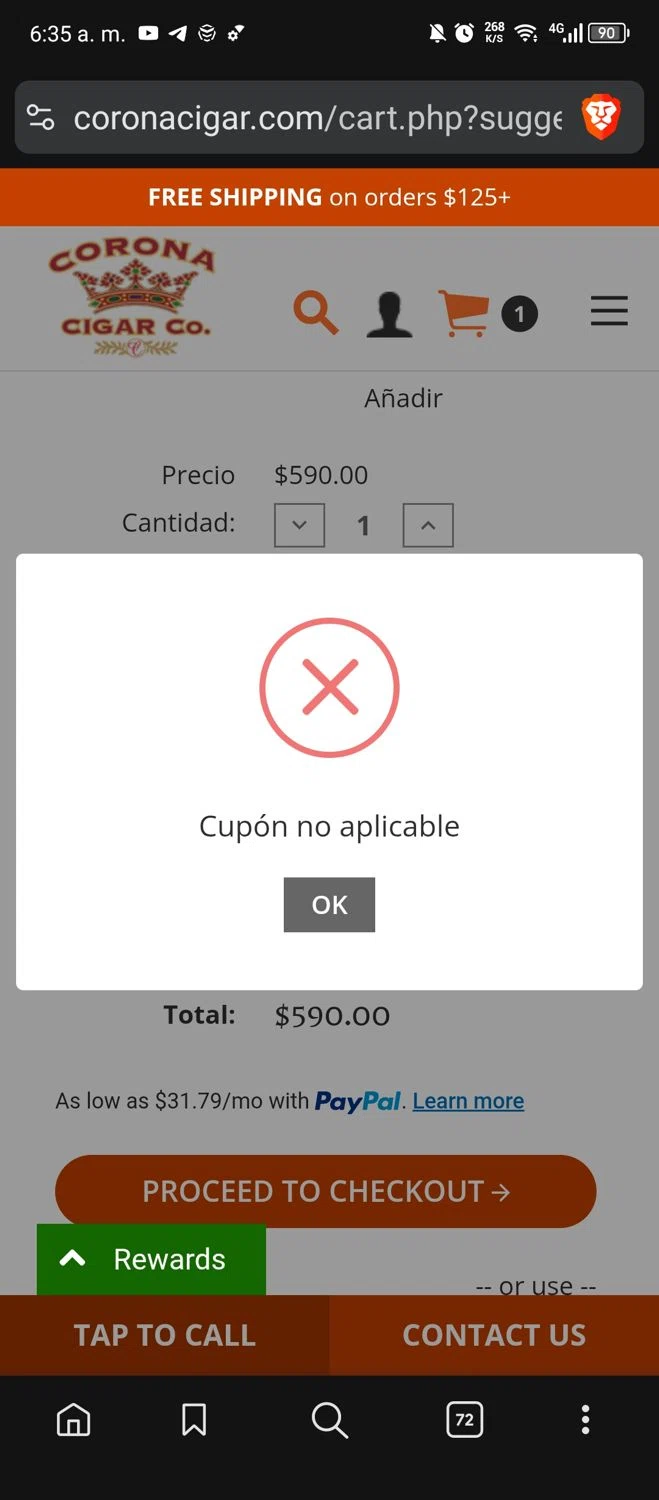 Corona Cigar coupon code screenshot showing code Reddit10 applied at Corona Cigar checkout page. Uploaded by SimplyCodes community member usermariee on Nov 6, 2025