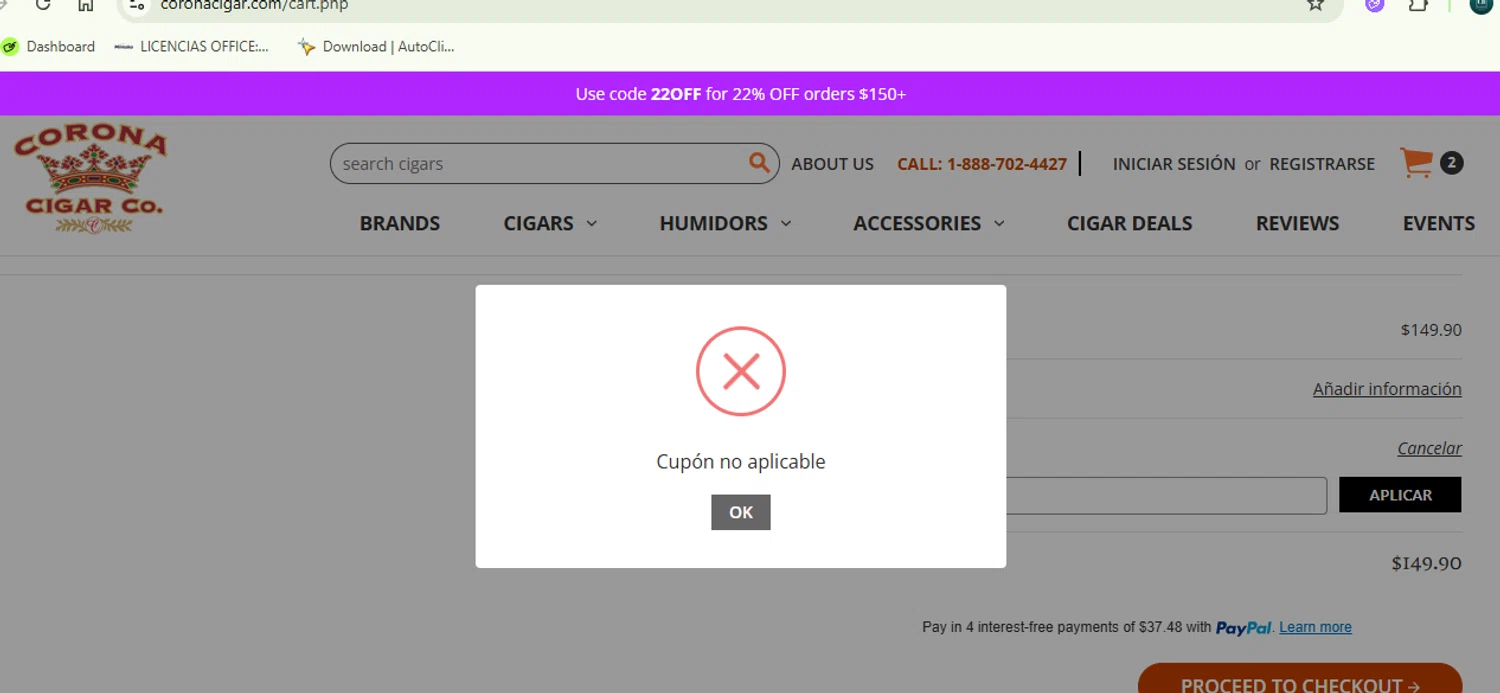 Corona Cigar coupon code screenshot showing code save10 applied at Corona Cigar checkout page. Uploaded by SimplyCodes community member Charly2607 on Dec 4, 2025