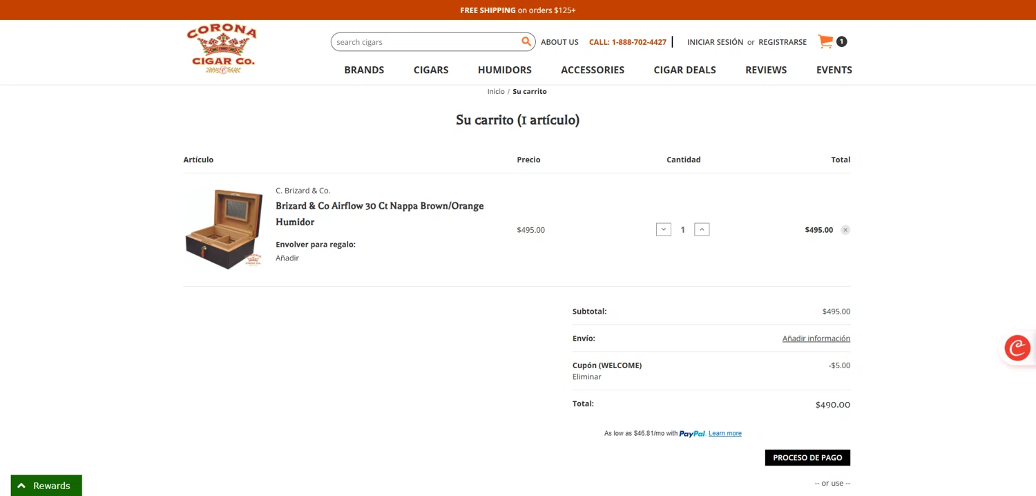 Corona Cigar coupon code screenshot showing code WELCOME applied at Corona Cigar checkout page. Uploaded by SimplyCodes community member Dorothy on Sep 9, 2025