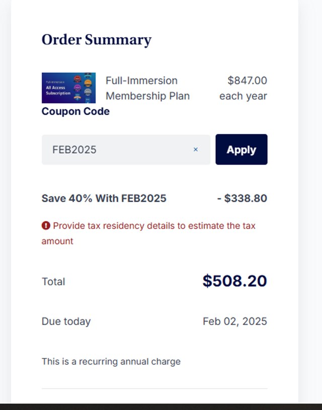 Corporate Finance Institute checkout page showing Corporate Finance Institute discount code box | Screenshot taken by SimplyCodes community member on Feb 2, 2025