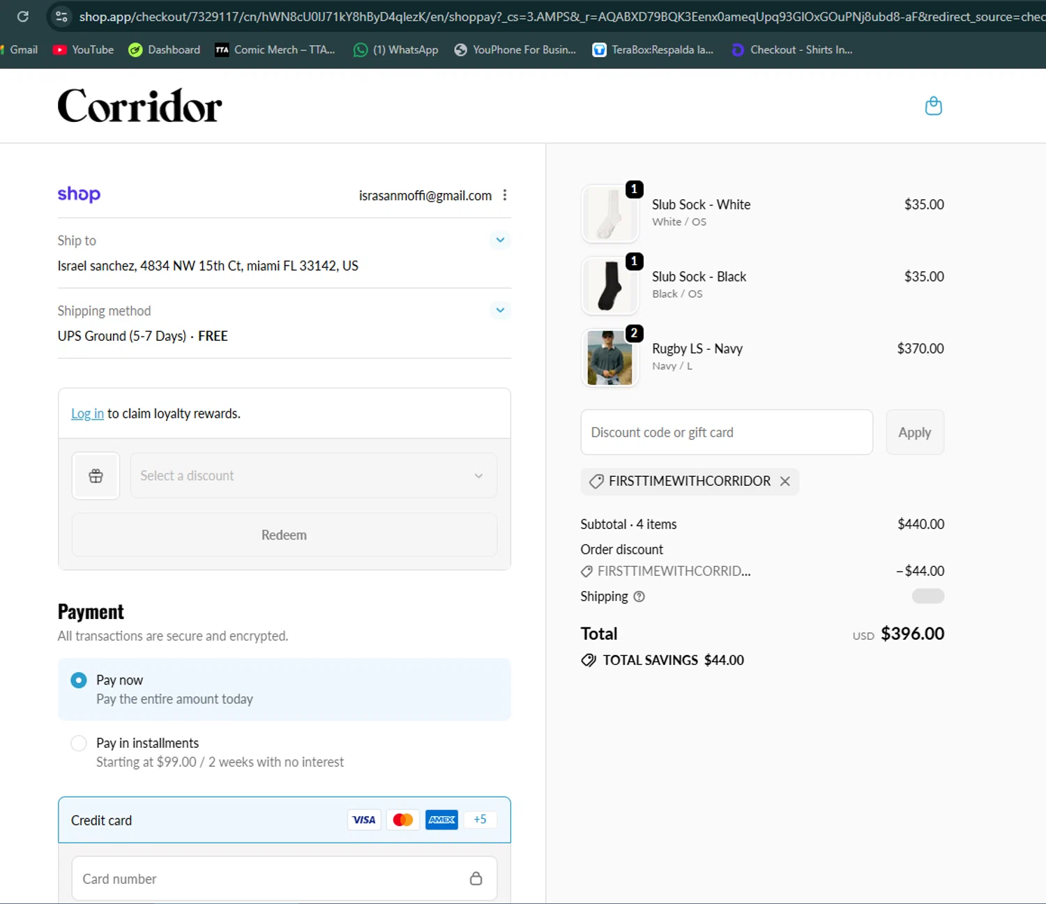 Corridor NYC checkout page showing Corridor NYC discount code box | Screenshot taken by SimplyCodes community member on Feb 10, 2026