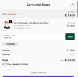 Corrs Irish Shoes coupon verification screenshot