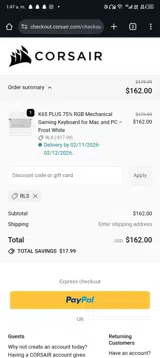 Corsair coupon verification screenshot