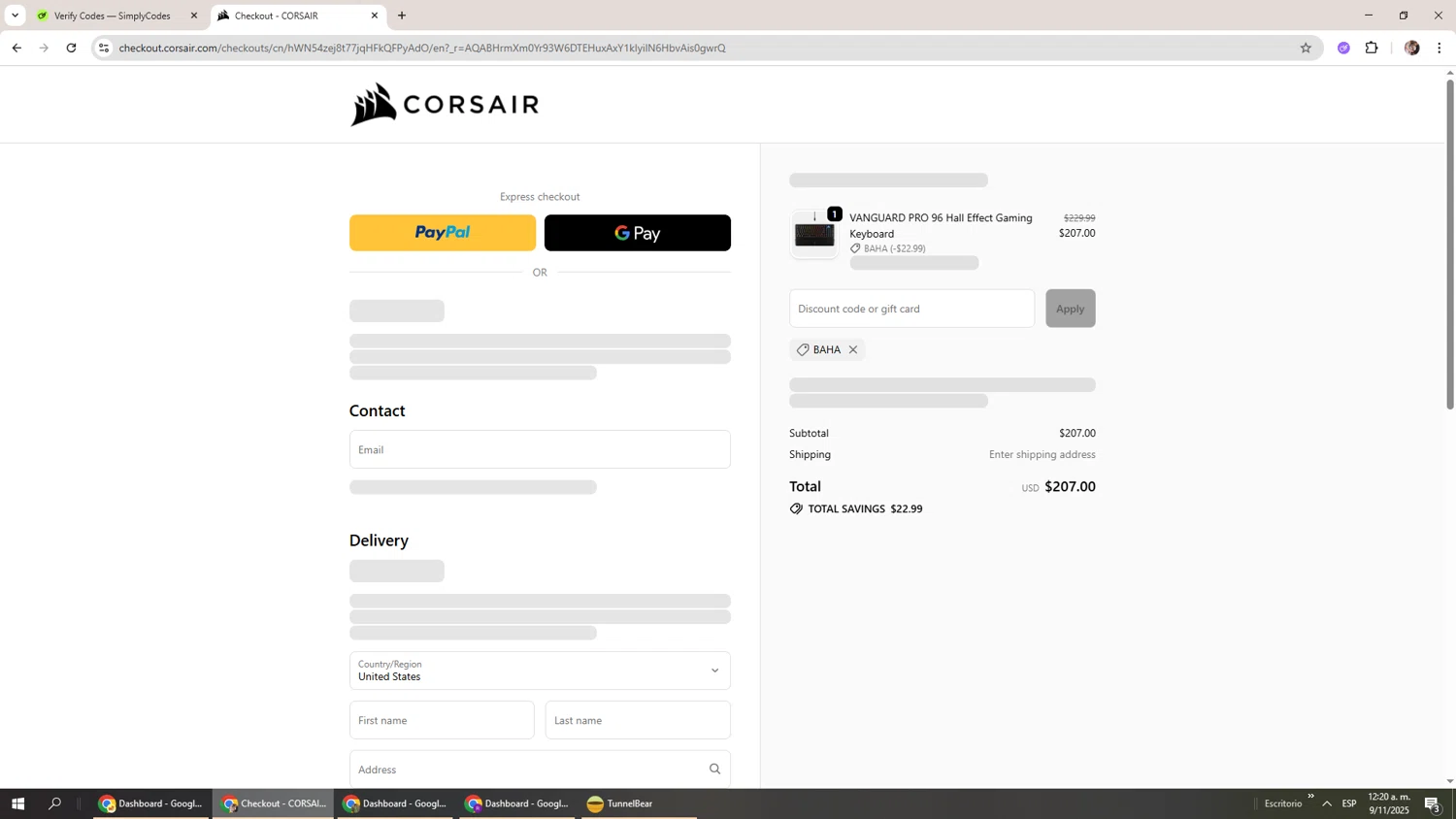 Corsair discount code screenshot showing code BAHA applied at Corsair checkout page. Uploaded by SimplyCodes community member Levi_Ackerman on Nov 9, 2025
