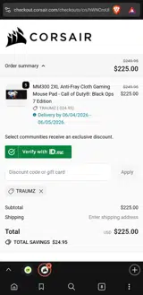 Corsair coupon verification screenshot