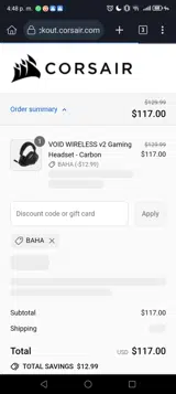 Corsair coupon verification screenshot