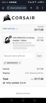 Corsair coupon verification screenshot