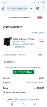 Corsair coupon verification screenshot