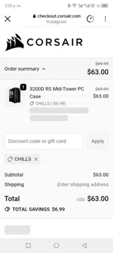 Corsair coupon verification screenshot