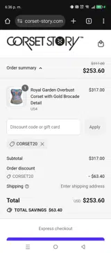 Corset20 coupon verification screenshot