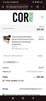 CORRACK20 coupon verification screenshot