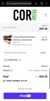 CORRACK20 coupon verification screenshot