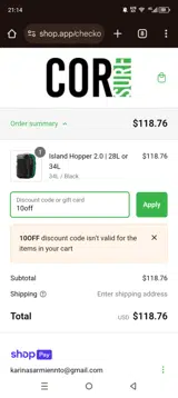 10off coupon verification screenshot