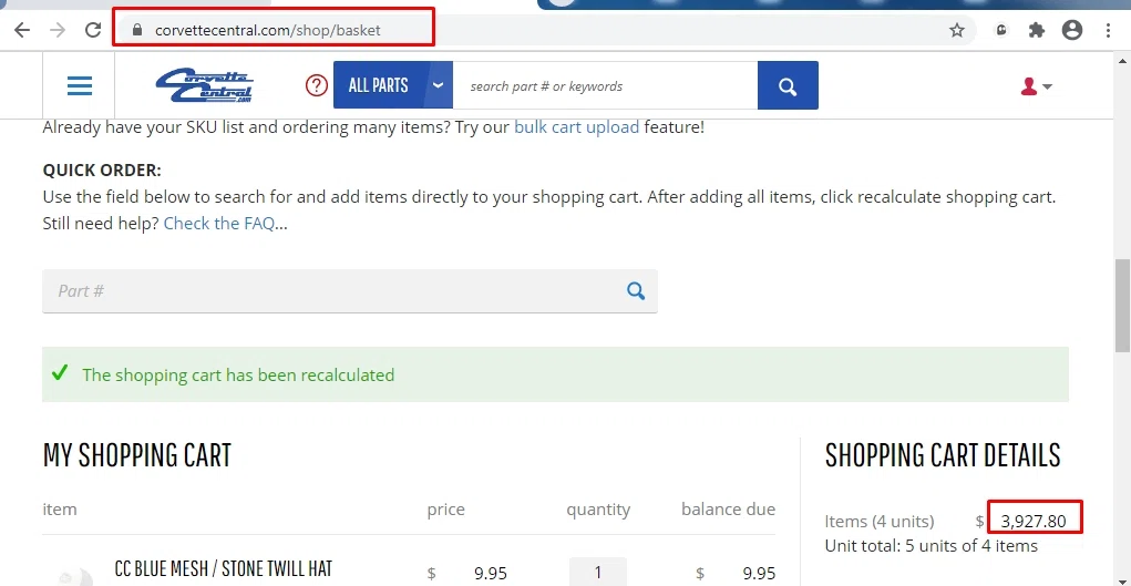 where to use Corvette Central promo code box