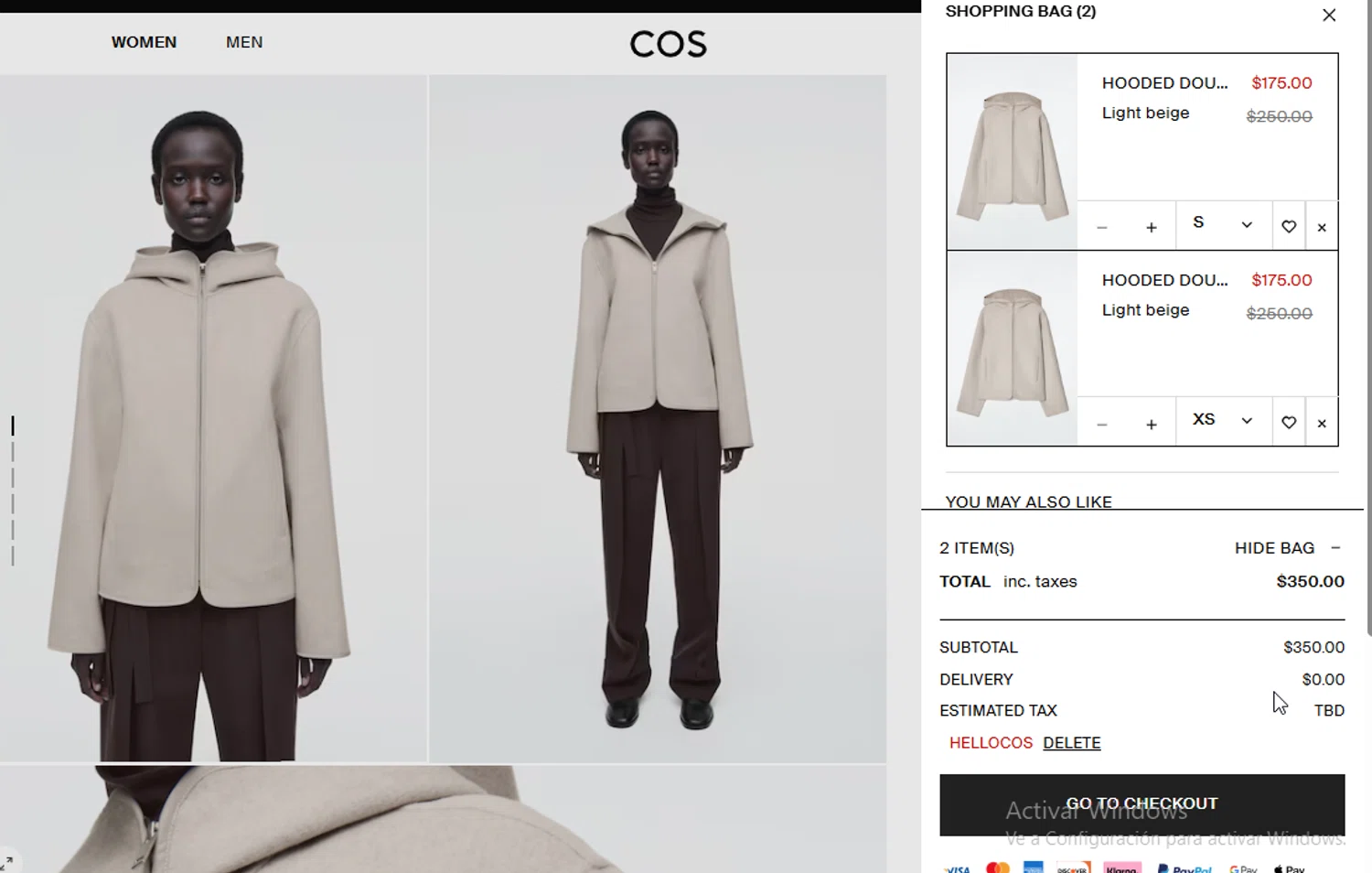 COS promo code screenshot showing code hellocos applied at COS checkout page. Uploaded by SimplyCodes community member VictoriousElite9587 on Oct 11, 2025