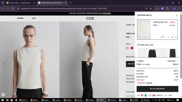 COS checkout page showing COS promo code box | Screenshot taken by SimplyCodes community member on Sep 26, 2025