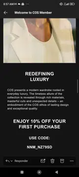 COS coupon verification screenshot